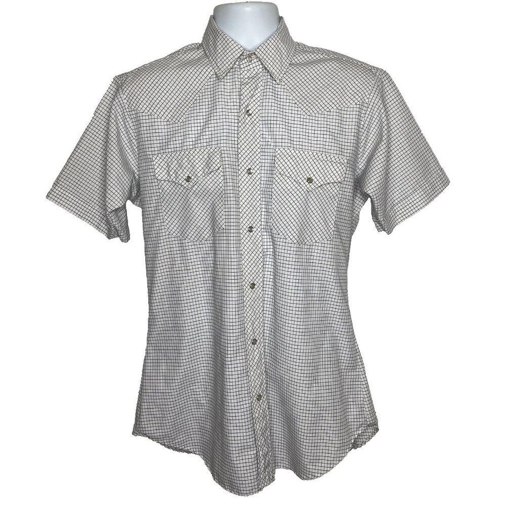 Vintage 70s Ruddock White Blue Check Pearl Snap Western Shirt